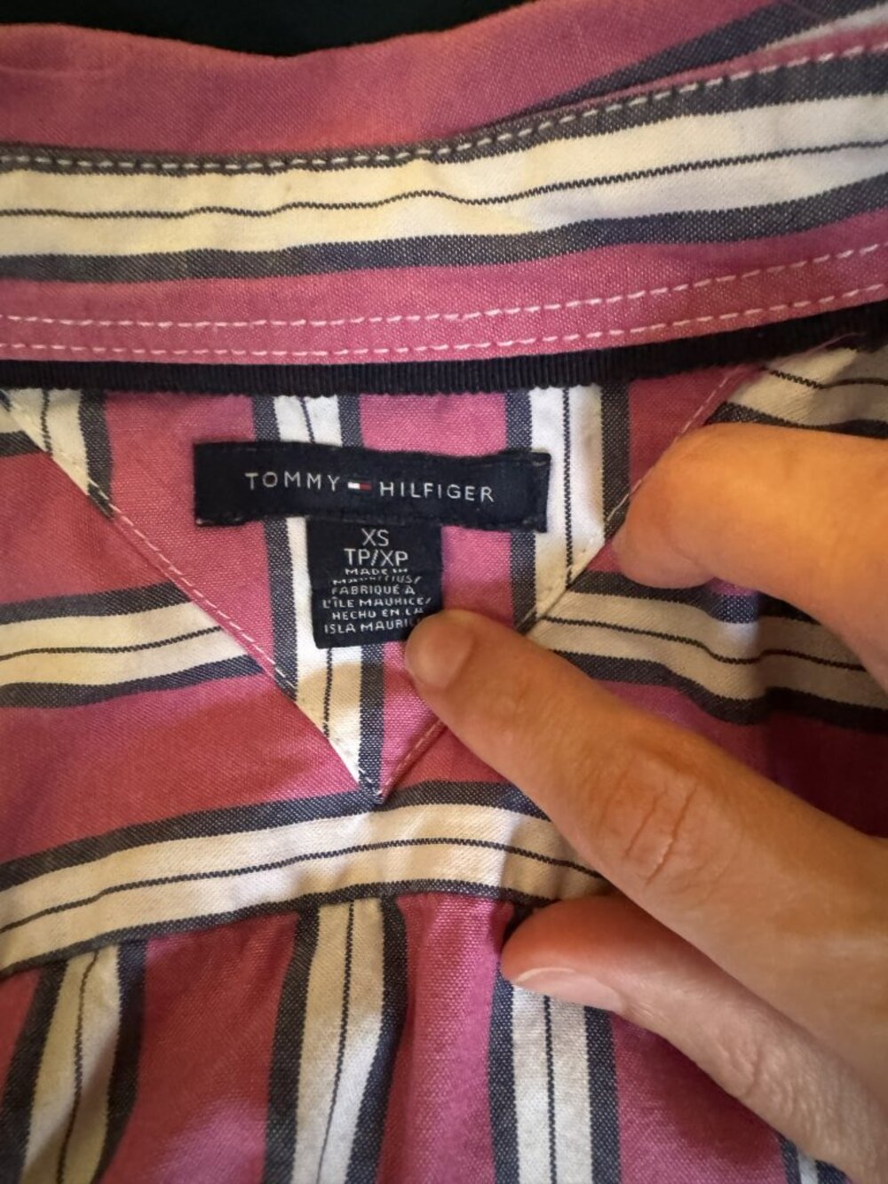 Tommy Hilfiger XS Pink Navy White Striped Cotton Button Down Shirt Blouse - Picture 5 of 6